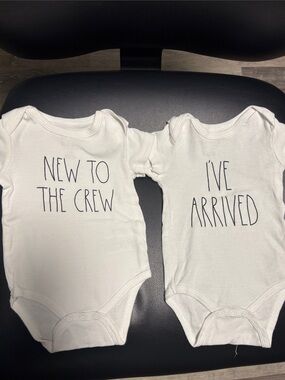 White Baby One-Piece Bodysuit with 'New to the Crew' and 'I've Arrived' Text